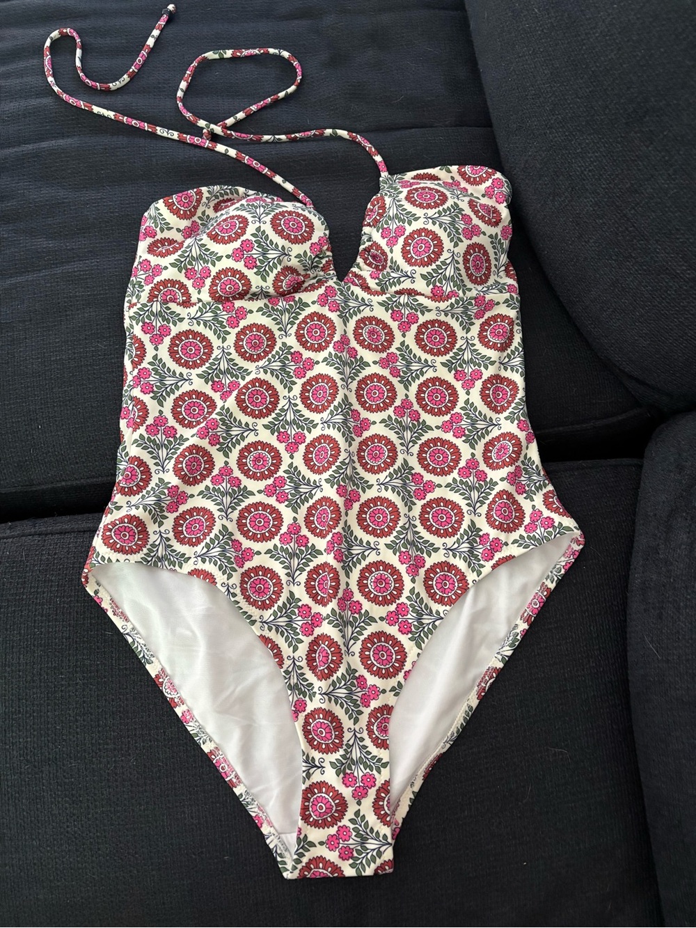 Boden Pink and Cream Floral One-Piece Swimsuit, halter tie, NWT